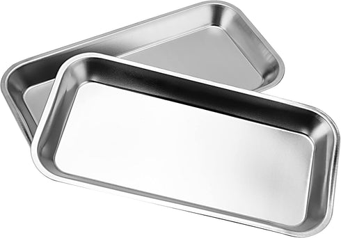 10 Pack Stainless Steel Surgical Tray, Dental Procedure Tray Lab Instrument Organizer with Seamless Edge, Silver Flat