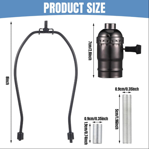 2 Set 8'' 12" 3 8 Baquler Lamp Rewire Kit Make a Lamp or Repair Kit with Harp Tube Pipe Way Socket ft Cord and All