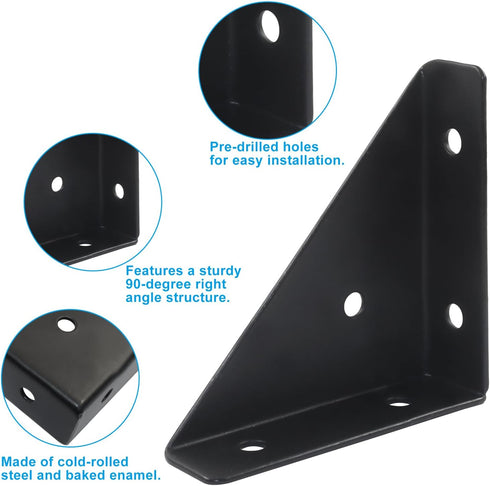 VDAMZVO 4Pcs 66mm Corner Brace Brackets, Heavy Duty Triangle Shelf Bracket Metal Corner Brackets, Cold Rolled Steel