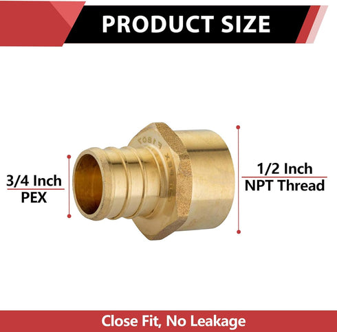 EFIELD Pex 3/4" x 1/2" Female NPT Thread Adapter Barb Crimp Brass Fitting (Pack of 5)