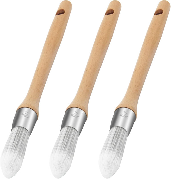 3 Pcs Small Trim Brush 0.75 Inch, Round Paint Brush for House Wall Edges and Wooden Furniture Coloring