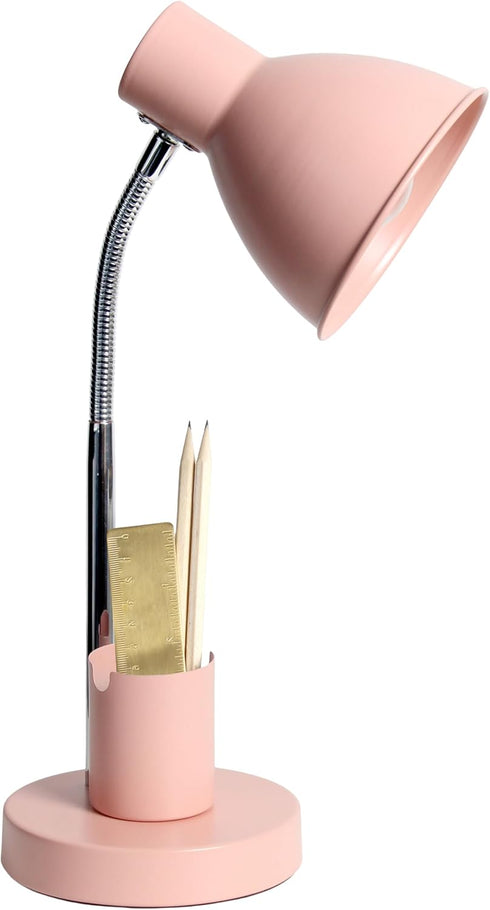 LD1076-PNK 16.22" Simple Designs Sleek Essentials Adjustable Metal Desk Task Lamp with Organizer Compartment