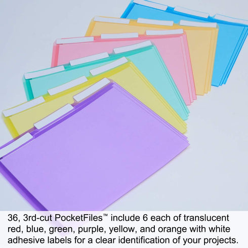 Ultimate Office PocketFile Clear Poly Document Folder, Project Pockets, 3rd-Cut, Letter Size, Set of 36