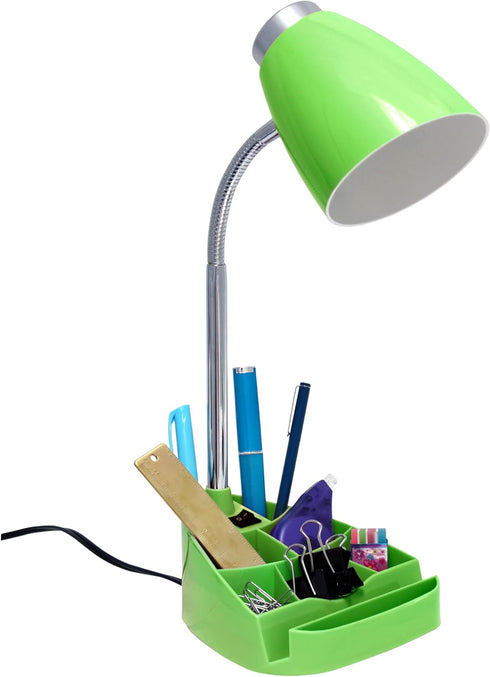 Simple Designs LD1067-GRN Compartmental Desk Lamp with iPhone/iPad/Tablet Stand, Bendable Gooseneck, for