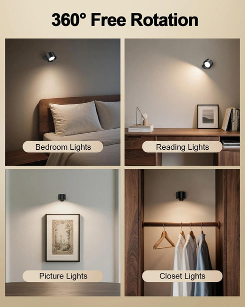360 Dimmable, 3000mAh 3 3 Pack, LED Wall Mounted Lights Rotation Rechargeable Cordless Wall Sconces Lamp, Color Temps