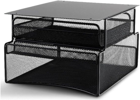Safco Products Onyx Mesh Deluxe Under Desk Hanging File Organizer, Black, Steel, 2 Compartments
