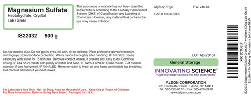 Innovating Science Magnesium Sulfate Crystals, 7-Hydrate, 500g - Laboratory Grade - Excellent for Mixing Magnesium Solutions - The Curated Chemical Collection