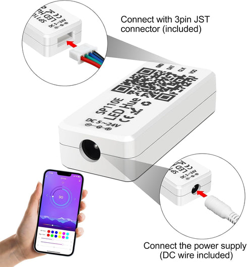 SP110E 2 Pack 5-24V WS2812B WS2815 SK6812 APA102 VIPMOON Bluetooth LED Controller, Pixel LED Light Strips Controller