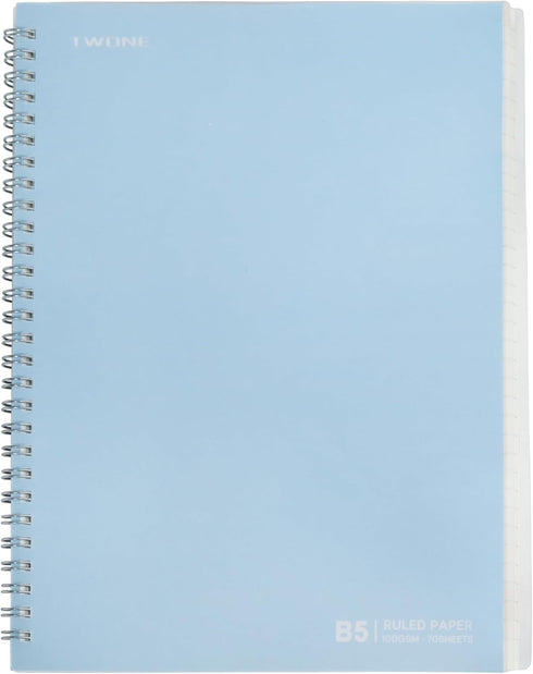 TWONE Spiral Notebook, 7"x10", 140 Ruled Pages, Waterproof Frosted PP Cover, Blue, Ideal for School, Office, Personal