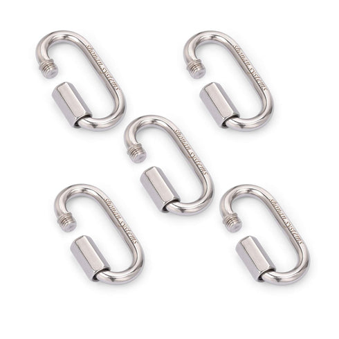 SHONAN 2.3 Inch Stainless Steel Chain Quick Links, 5 Pack Locking Carabiners and Chain Hooks, 650 Lbs Capacity