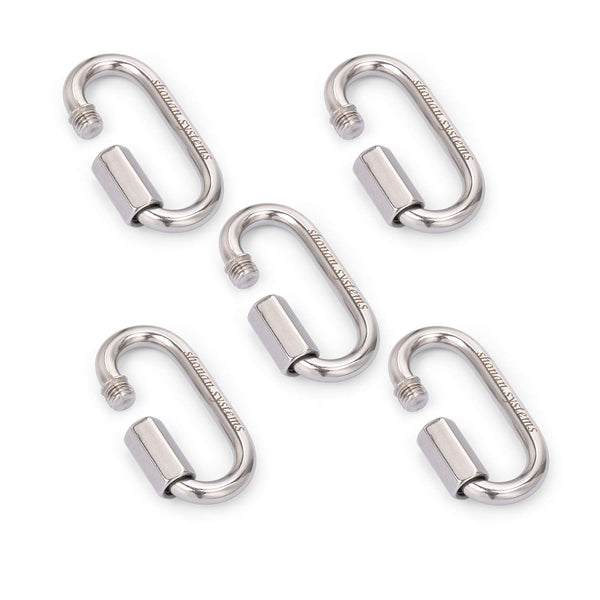 SHONAN 2.3 Inch Stainless Steel Chain Quick Links, 5 Pack Locking Carabiners and Chain Hooks, 650 Lbs Capacity