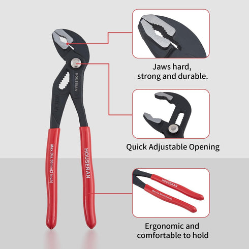 Slip Joint Pliers, HOUSERAN 10 Inch Water Pump Pliers with Comfort Red Grips for Home Repair