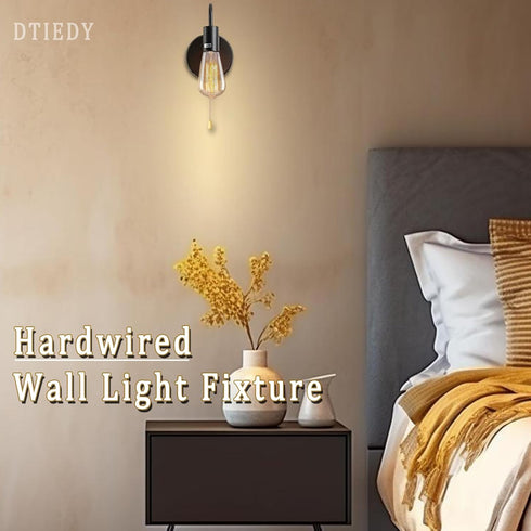 1-Light E26 Bulb Pull Chain Wall Light Fixture Wall Sconce with On Off Switch Hardwired Black Wall Sconces Indoor