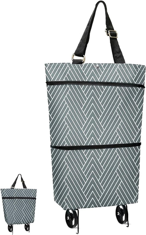 ONEPEACE Foldable Grocery Cart with Wheels, Convenient Shopping Cart for Groceries (Grey Stripe)