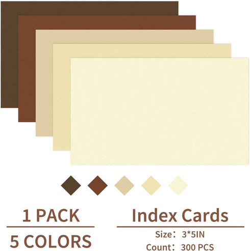Whaline 300 Sheets Brown Blank Index Cards - 3 x 5 Inch Heavy Card Stock Note Cards, Assorted Gradient Brown Colors