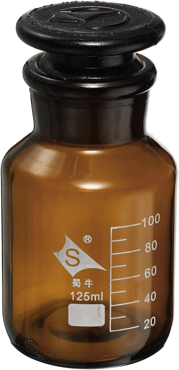 PATIKIL 125mL Reagent Media Bottle, 1Pcs Round 3.3 Borosilicate Glass Storage Bottle with Amber Cap, Amber