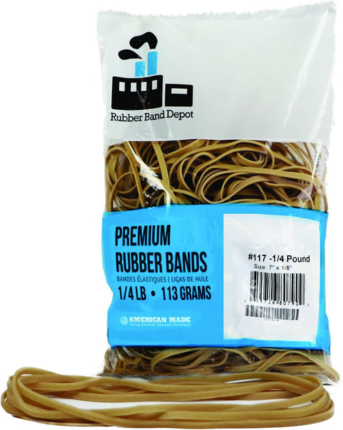 Rubber Bands, Rubber Band Depot Size #117, Approximately 50 Bands per Bag, 7" x 1/8'' - 1/4 Pound