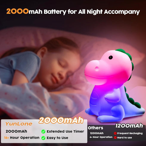 YunLone Dimmable 7 Kids Night Light Dinosaur Bedside Nursery Touch Lamp with Color Changing, Soft Squishy Silicone Cute