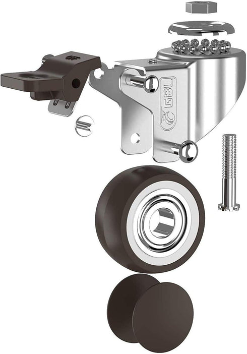 GBL 1" Small Caster Wheels with 2 Brakes - Set of 4 Low Profile Castor Wheels - 90Lbs Capacity, 5/16" Stem Dia.