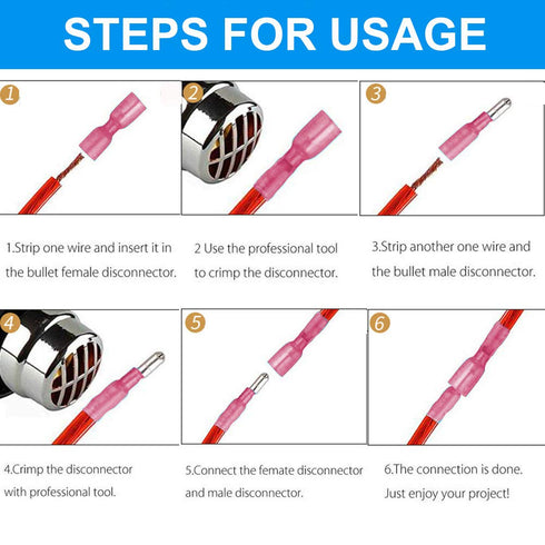 100 Pcs Heat Shrink Bullet Connectors, Female Male Electrical Bullet Butt Terminals, Insulated Waterproof for Automotive