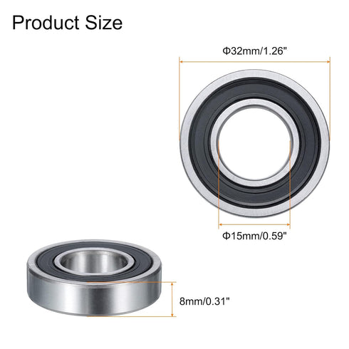 uxcell 4 Pcs 16002-2RS Deep Groove Ball Bearing, 15mm x 32mm x 8mm High Carbon Chrome Steel Z3 Double Rubber Sealed Bearing (ABEC3)