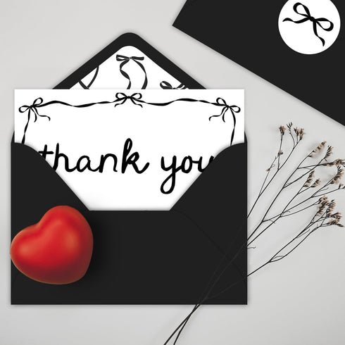 Quera 24 6 4 Inches Pcs Black Bow Thank You Cards Greeting Cards with Envelope for Baby Shower Invitations Bridal