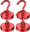 MIKEDE Heavy Duty Magnetic Hooks, 80LB Strong Neodymium Magnet with Hook for Fridge, 4 Pack (Red)