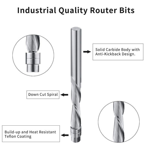 1/4-Inch Spiral Flush-Trim Router Bits, Solid Carbide Flush Trim Router Bit Shank Spiral Flush Trim Down Cut from