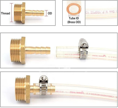 AOPANDA Brass Hose Barb Fitting, 3/8" to 3/8" NPT Male Air Hose Repair Fitting Kit, 5 Pcs Hose Clamps