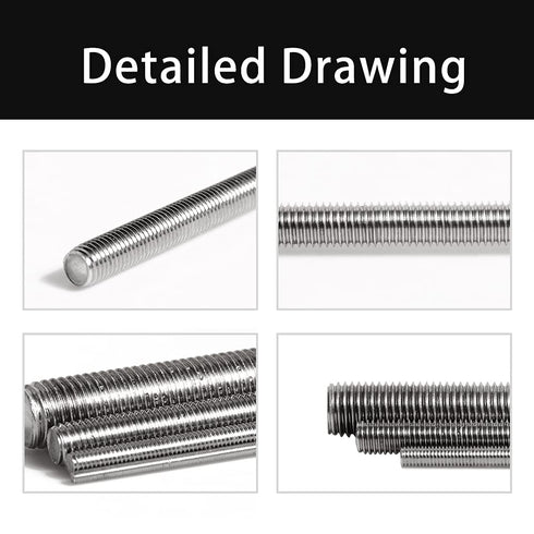 Feelers 304 Stainless Steel M5-0.8 Fully All Threaded Rod, Long Threaded Screw, Right Hand Threads, 250mm Length?Pack
