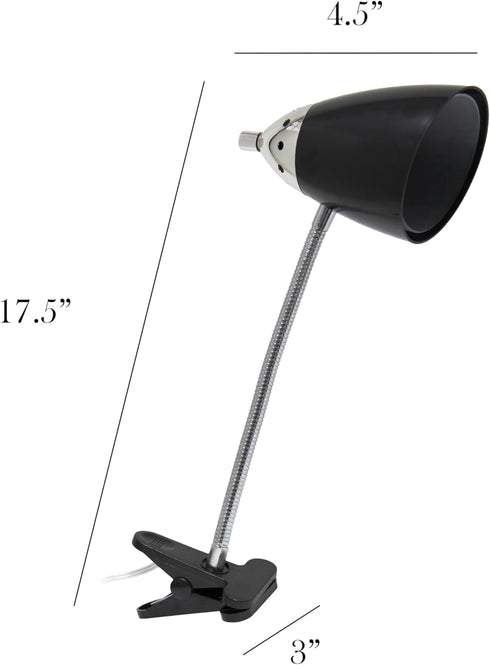 LD1097-BLK 17.5" Simple Designs Sleek & Flossy Adjustable FlexiClip Desk Lamp, for Office, Bedroom, Living Room, Black
