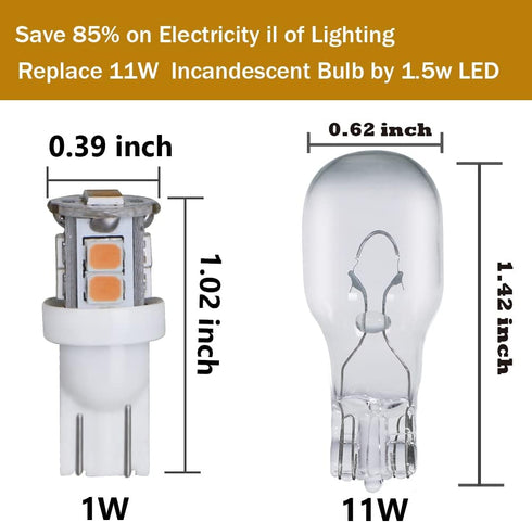LED Landscape Light Bulbs 1W 12V Yellow White 2200K, 7W Low Voltage Wedge Base T5 Malibu Bulbs, 8 Pack