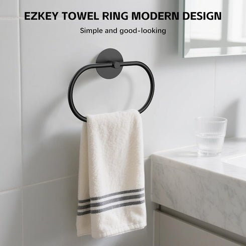 2 Packs Adhesive Towel Holder Matte Black Hand Towel Holder for Bathroom Wall Stainless Steel Towel Ring for Bathroom