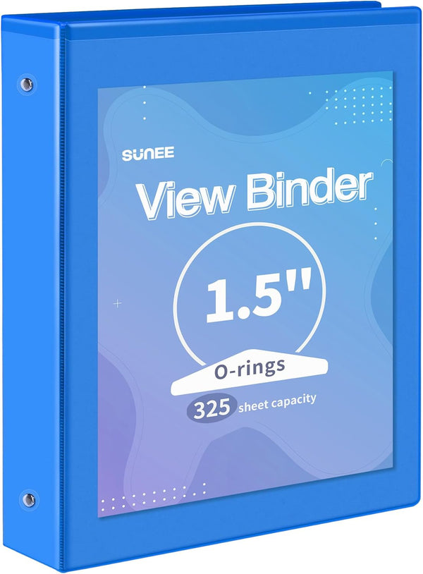 SUNEE 3 Ring Binder 1.5 Inch, Clear View PVC-Free Binder for School or Office Supplies, Blue