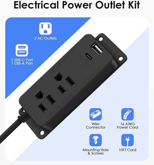 HEZI (10FT) Gun Safe Power Outlet Kit, Gun Safe Accessory Electrical Outlet with USB C Port. Hidden Drawer Outlet