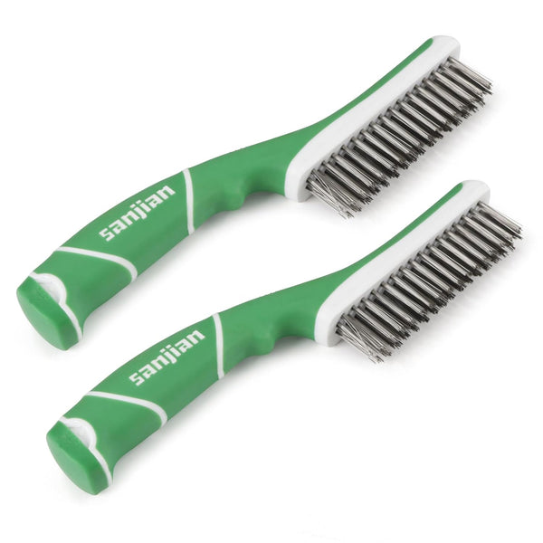 Heavy Duty 11 Inch Stainless Steel Wire Brush for Cleaning Rust, Rubber Covered Handle for Effective Scrubbing