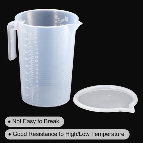 PATIKIL 5000ml Graduated Beaker, PP Plastic Liquid Measuring Cup with Double Sided Graduations, Handle, Lid, Spout