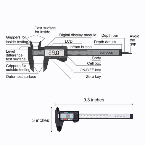 Digital Caliper 0-6" Measuring Tool, Micrometer Caliper with Auto-Off Feature, Inches and Millimeters for Jewelry