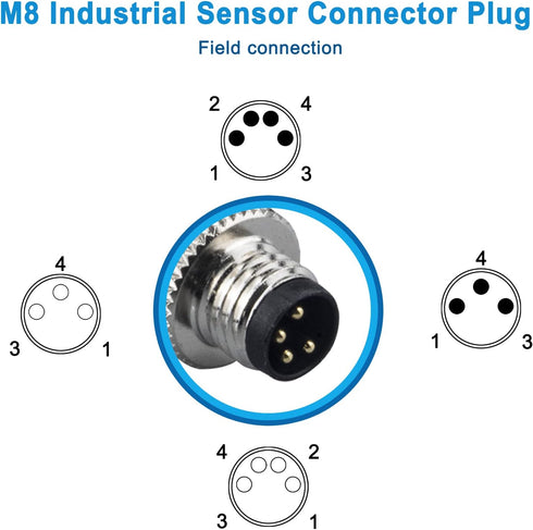 M8 4 Pin Male & Female Socket Panel Aviation Wire Connector, 8mm Outdoor Waterproof IP67 A Coding