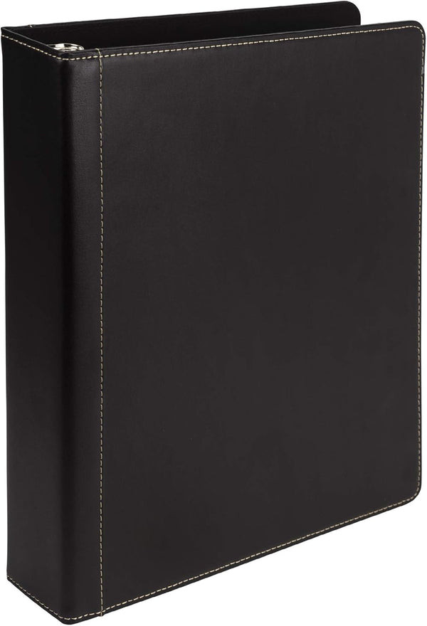 Samsill 1.5 Inch 3 Ring Binder, Black Leather with Contrast Stitching, 8.5 x 11 Inch, Notebook Binder, Portfolio