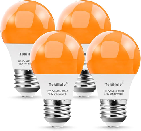 YukiHalu LED Amber Orange Light Bulbs, A15 1800K E26 600Lm, 60W Equivalent