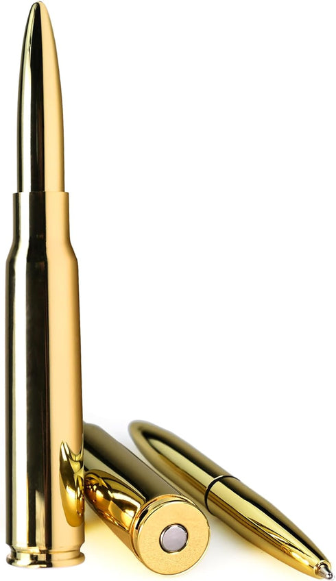 Brass Bullet Pen for Men, Golden Refillable Ballpoint Pen, Gift Boxed