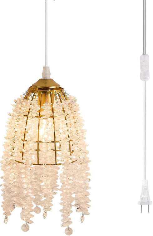Surpars House Elegant Mini Chandelier Plug in Crystal Pendant Light,Golden (Plug in