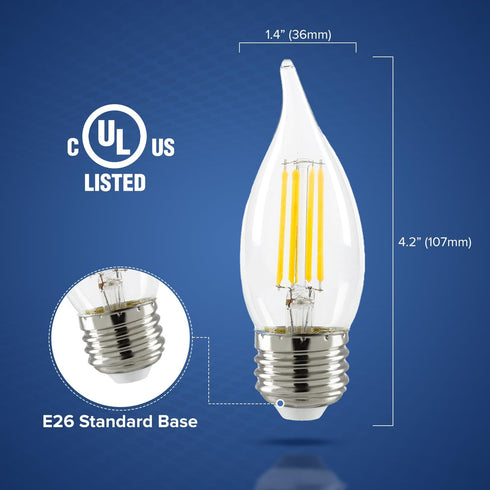 Xtricity LED 5.5W Flame Tip Clear Filament Chandelier Light Bulbs, 60W Equivalent Chandelier Bulbs, 500 Lumens, 3000K Soft White, Dimmable, 120V, E26 Medium Base, Energy Star, Clear (2 Pack) by Xtricity