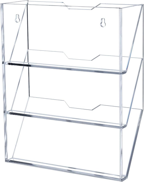 MyGift Wall Mounted 3 Tier Clear Acrylic Letter Rack, Mail Organizer for Office and Entryway, Vertical Storage Rack