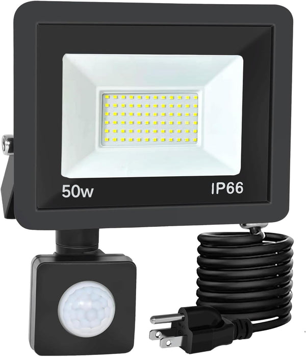 50W Plug in Motion Sensor Lights Outdoor, 5500LM Motion Flood Light Dusk