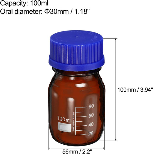 PATIKIL 100mL Reagent Media Bottle, 1Pcs Round Graduated Glass Storage Bottle Blue Screw Cap for Chemistry Lab Universities Home, Amber by PATIKIL