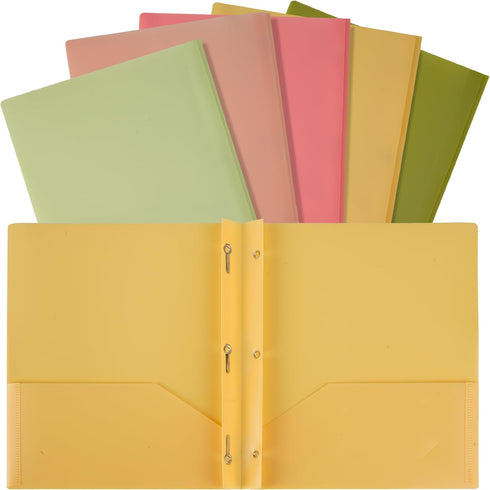 Mr. Pen Plastic Folders with Pockets and Prong, 5 Pack Assorted Colors, Pocket Folders with Fasteners