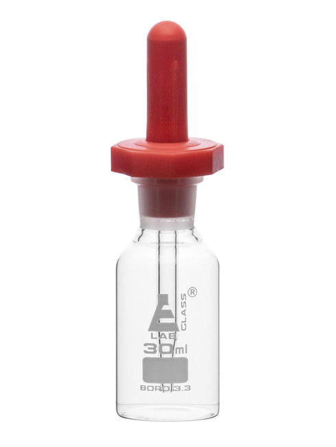 EISCO 30ml Dropping Bottle, Borosilicate 3.3 Glass, Eye Dropper Pipette with Dust Proof Rubber Bulb