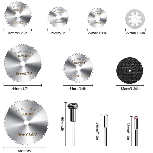 34 PCS Rotary Cutting Wheels Tool Kit,Mini Diamond Cutting Wheel, Circular Saw Blades and Resin Cut-off Wheels for Woodworking Metal Glass Plastic Stone